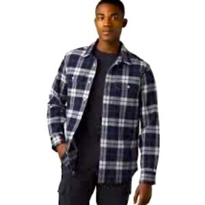 Prana men’s Westbrook Flannel heavyweight shirt. Medium, black, white and blue.